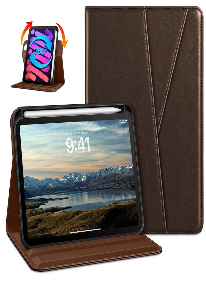DTTO Rotating Case for iPad mini 7(A17 Pro) 2024 / iPad mini 6 2021, 360 Degree Swiveling Premium Leather Folio Stand Cover with Pencil Holder for iPad mini 7th/6th Generation 8.3'', Dark Brown - Image 1